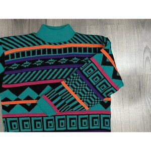 Vintage Sweater Geometric Stripes Textured Womens No Size 80s 90s Carmelton USA